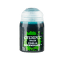 A small Citadel shade paint pot stands upright with a white cap and a dark label splashed with bright green. The label reads “CITADEL,” “SHADE,” and “COELIA GREENSHADE.”