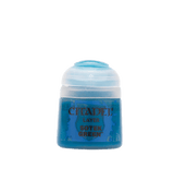 Small Citadel paint pot shown upright from the front, with a white domed cap and vivid blue-green label. The label reads “CITADEL,” “LAYER,” and “SOTEK GREEN.”