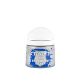 A small paint pot with a white lid and a blue-and-silver label. The label reads “CITADEL,” “LAYER,” and “STORMHOST SILVER.”