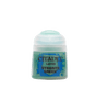 A small pot of pale green hobby paint with a white flip-top lid, shown upright against a plain background. Its blue-and-green label reads “CITADEL,” “LAYER,” and “SYBARITE GREEN.”