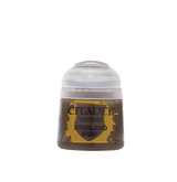 A small squat paint pot with a translucent white domed cap and a brown-and-yellow label. The label reads “CITADEL,” “TEXTURE,” and “STIRLAND MUD.”