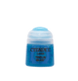 A small blue Citadel paint pot with a translucent white flip-top lid, shown upright against a plain background. Its label reads “CITADEL,” “LAYER,” and “TECLIS BLUE.”