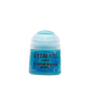 A small turquoise-blue paint pot with a wide white flip-top lid, shown upright against a plain background. Its front label reads “CITADEL,” “LAYER,” and “TEMPLE GUARD BLUE.”