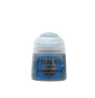 A small, squat paint pot with a translucent pale blue flip-top lid and a blue label with mottled blue-gray graphics. The label reads “CITADEL,” “LAYER,” and “THUNDERHAWK BLUE.”