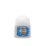 A small white Citadel paint pot shown upright, with a white domed cap and a blue splatter label reading “CITADEL,” “LAYER,” and “ULTHUAN GREY.”