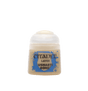 A small beige paint pot with a rounded white cap and a blue splatter design on its front label. The label reads “CITADEL,” “LAYER,” and “USHABTI BONE.”