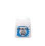A small white Citadel paint pot with a rounded cap and bright blue splatter graphic on the label. The label reads “CITADEL,” “LAYER,” and “WHITE SCAR.”