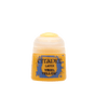 A small yellow-orange Citadel paint pot is shown upright from the front, with a translucent cream-colored cap and a blue-and-yellow label reading “CITADEL,” “LAYER,” and “YRIEL YELLOW.”