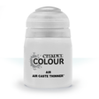 A single white plastic bottle with a rounded screw cap, shown upright against a plain white background. Its black label reads “CITADEL COLOUR,” “AIR,” and “AIR CASTE THINNER.”