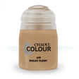 A squat tan paint bottle with a large white cap is shown upright against a white background. Its front label has a gray splash graphic and the black text “CITADEL COLOUR” and “AIR KISLEV FLESH.”