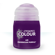 A squat bottle of deep purple hobby paint with a pale translucent lavender cap, shown upright against a white background. The label reads “CITADEL COLOUR,” “AIR,” and “PHOENICIAN PURPLE.”