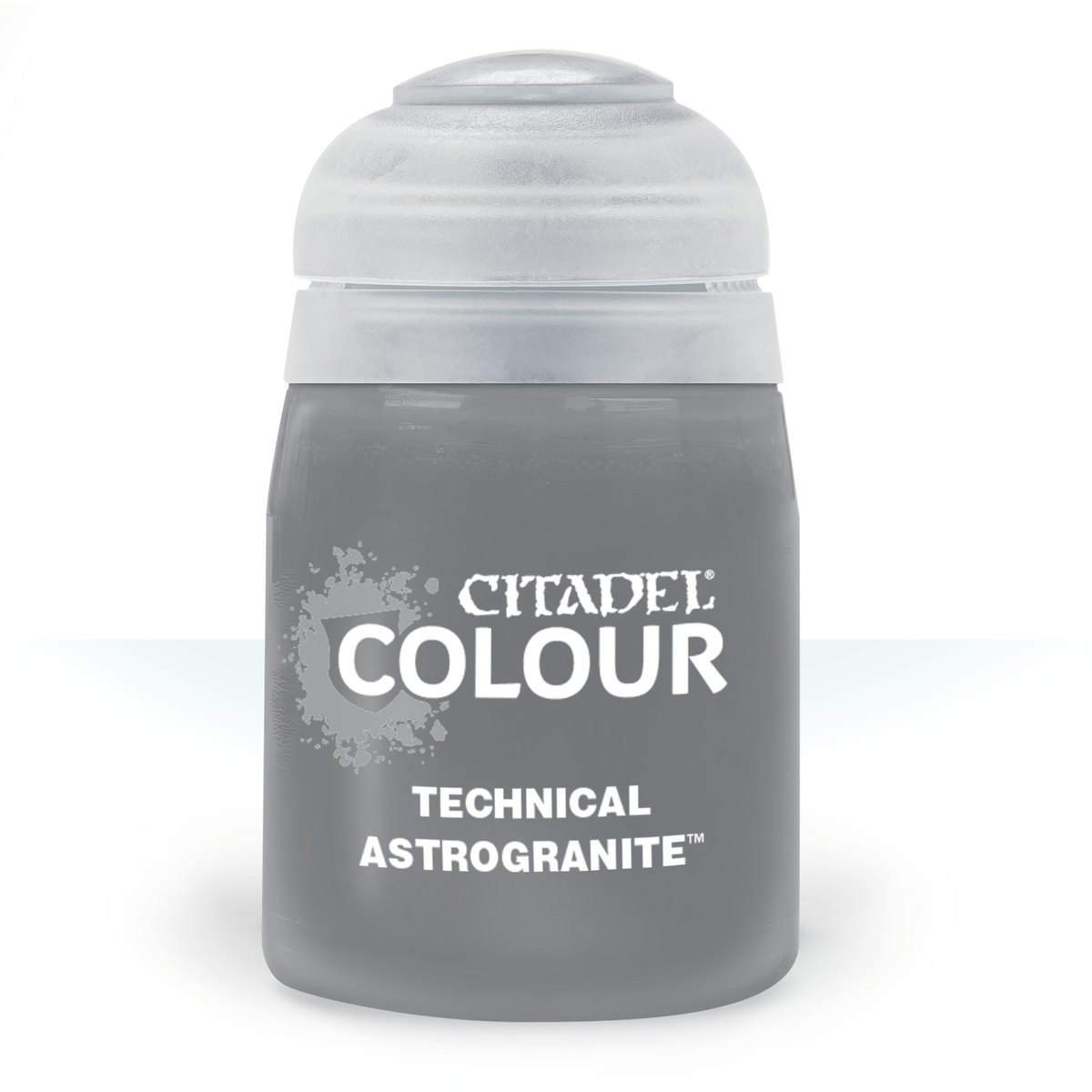 Front view of a squat gray paint pot with a wide white cap. Its label has a splatter graphic and the white text “CITADEL COLOUR,” “TECHNICAL,” and “ASTROGRANITE.”