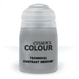 A squat gray Citadel paint-medium bottle with a wide white screw cap, shown upright against a white background. Its front label reads “CITADEL COLOUR” and “TECHNICAL CONTRAST MEDIUM.”