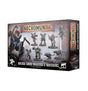 Necromunda miniatures game box shown from the front and right side, with artwork of armored figures and two mechanical hounds. The front reads “NECROMUNDA” and “ORLOCK ARMS MASTERS & WRECKERS” against a weathered gray and rust-colored background.