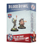 Box for two Blood Bowl referee miniatures, with a pale blue front, dark blue header and red lower band. The artwork shows a slim elf holding up a red card beside a stocky dwarf; the spine reads “BLOOD BOWL” and “ELF AND DWARF BIASED REFEREES.”