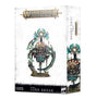 White Warhammer: Age of Sigmar box showing Lord Kroak, an ornate turquoise, bronze and gold fantasy miniature seated within a large circular frame above a rocky base. The front reads “WARHAMMER AGE OF SIGMAR” and “LORD KROAK”; the right side shows a cropped repeat of the artwork.