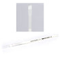 Large white Citadel hobby brush shown diagonally, with a clear protective cap over the handle end and gray “CITADEL COLOUR” lettering and barcode on the handle. An inset close-up shows the broad white bristles and tapered tip.