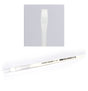 A white Citadel dry brush lies diagonally with its broad, flat white bristles under a clear protective cap at the handle end; an inset shows the bristle shape close up. The handle is printed with “CITADEL COLOUR” in black.