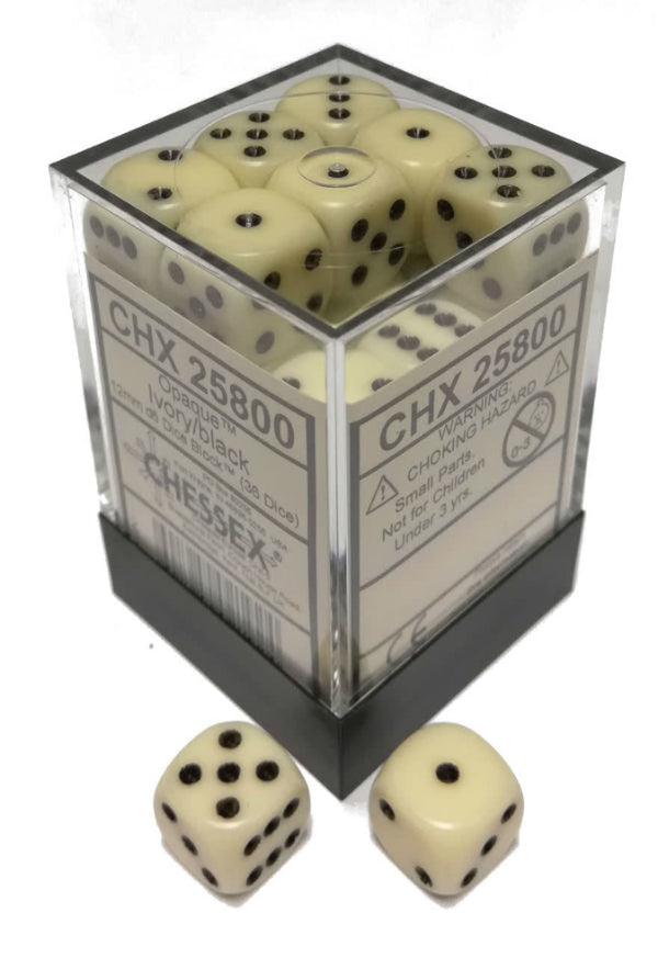 Chessex: Opaque Ivory w/Black Set of 36 d6 Dice