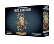 Box for a Foetid Bloat-Drone miniature, shown from the front and right side. The dark blue packaging features artwork of a spiked, mottled green hovering machine with tentacles and mechanical parts; the front reads “FOETID BLOAT-DRONE” and “WARHAMMER 40,000.”