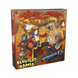 The Red Dragon Inn 4 board game box, shown at an angle with its front cover and narrow left spine visible. The colorful fantasy artwork shows a red-haired woman and other adventurers beside a cannon; the cover reads “The Red Dragon Inn 4” and “SLUGFEST GAMES.”