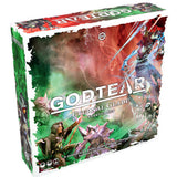 Godtear: Eternal Glade Starter Set box shown at an angle, with green-and-red fantasy artwork featuring several characters and a central crystalline figure. The front reads “GODTEAR” and “ETERNAL GLADE STARTER SET.”