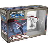 Front and left side of the Star Wars X-Wing: Resistance Bomber Expansion Pack box, with “STAR WARS X-WING” lettering, blue-toned starfighter artwork, and a white and gray bomber miniature with red accents visible through the front window.