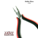 Long, narrow metal hobby pliers with pointed jaws and black handles edged in red, shown diagonally against a white background. The text reads “Hobby Pliers” and “TL5005,” with the “THE ARMY PAINTER” logo below.