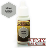 Small paint bottle with a white dropper cap and gold-and-dark-brown label, featuring a gray hexagon marked “Stone Golem.” The label reads “THE ARMY PAINTER WARPAINTS” with “WP1455” beneath the color name; a large “THE ARMY PAINTER” logo appears at lower right.